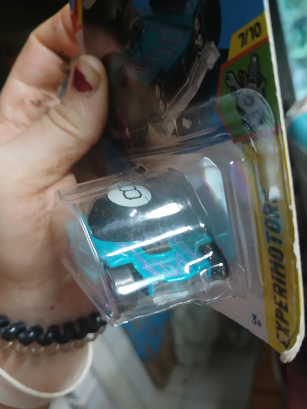 teal Hot Wheels Decidedly Go features a functional Magic 8 Ball design from the